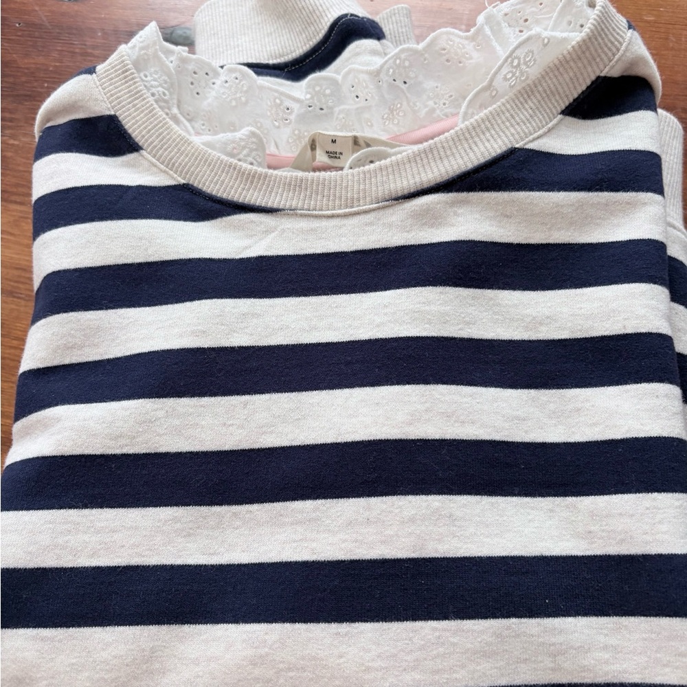 Boden Navy and White Lace Trim crew neck sweatshirt - Picture 3 of 7